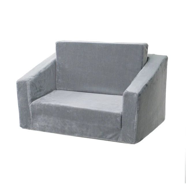 Dečija sofa krevet BONO, pliš, meka, pena - 2 u 1 za sjedenje i spavanje, siva