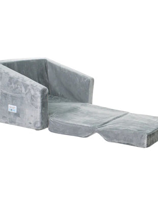 Dečija sofa krevet BONO, pliš, meka, pena - 2 u 1 za sedenje i spavanje, siva