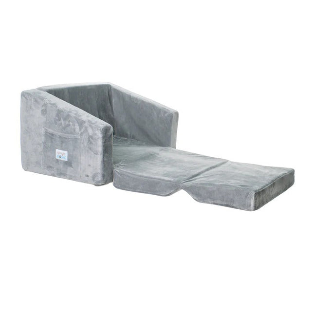 Dečija sofa krevet BONO, pliš, meka, pena - 2 u 1 za sjedenje i spavanje, siva