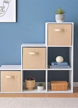 Dečija polica za knjige, organizator za igračke, KINDER HOME sa 6 pregrada i kutijama za tekstil, bela, Montesori nameštaj