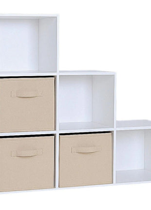 Dečija polica za knjige, organizator za igračke, KINDER HOME sa 6 pregrada i kutijama za tekstil, bela, Montesori nameštaj