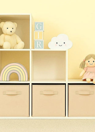 Dečija polica za knjige, organizator za igračke, KINDER HOME sa 6 pregrada i kutijama za tekstil, bela, Montesori nameštaj