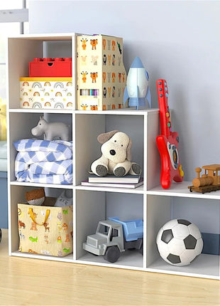 Dečija polica za knjige, organizator za igračke, KINDER HOME sa 6 pregrada i kutijama za tekstil, bela, Montesori nameštaj