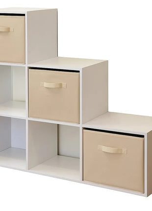 Dečija polica za knjige, organizator za igračke, KINDER HOME sa 6 pregrada i kutijama za tekstil, bela, Montesori nameštaj