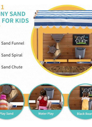Dečiji drveni peskarnik za igru KINDER HOME sa podesivim krovom i dodacima – Playpen Mill, staza za autiće