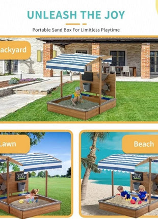 Dečiji drveni peskarnik za igru KINDER HOME sa podesivim krovom i dodacima – Playpen Mill, staza za autiće
