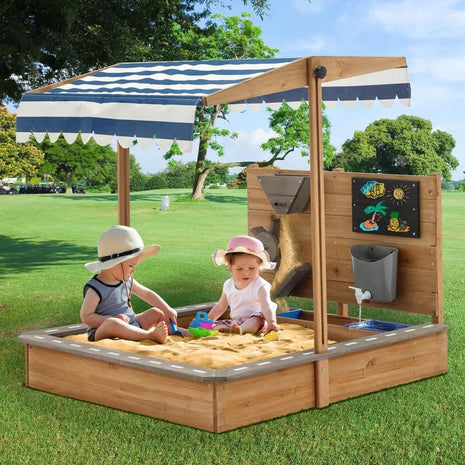 Dečiji drveni peskarnik za igru KINDER HOME sa podesivim krovom i dodacima – Playpen Mill, staza za autiće