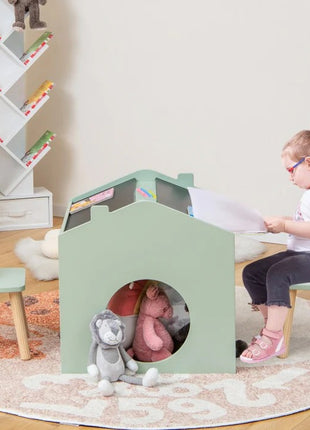 KINDER HOME Dečiji sto sa 2 stolice - Kuća za više aktivnosti sa crnom tablom, stolom za crtanje i čitanje