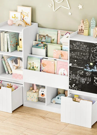 KINDER HOME organizator za dečije igračke sa tablom, policom, 2 fioke i 6 pregrada, puno drvo i MDF