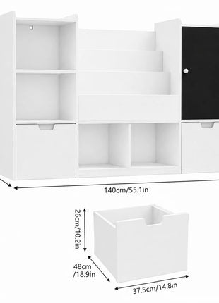 KINDER HOME organizator za dečije igračke sa tablom, policom, 2 fioke i 6 pregrada, puno drvo i MDF