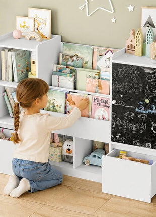 KINDER HOME organizator za dečije igračke sa tablom, policom, 2 fioke i 6 pregrada, puno drvo i MDF