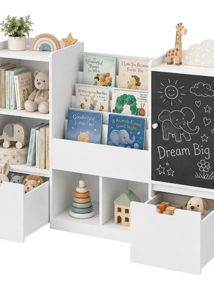KINDER HOME organizator za dečije igračke sa tablom, policom, 2 fioke i 6 pregrada, puno drvo i MDF