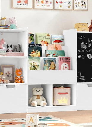 KINDER HOME organizator za dečije igračke sa tablom, policom, 2 fioke i 6 pregrada, puno drvo i MDF