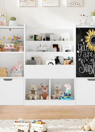 KINDER HOME organizator za dečije igračke sa tablom, policom, 2 fioke i 6 pregrada, puno drvo i MDF