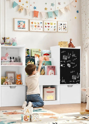KINDER HOME organizator za dečije igračke sa tablom, policom, 2 fioke i 6 pregrada, puno drvo i MDF