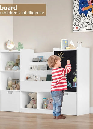 KINDER HOME organizator za dečije igračke sa tablom, policom, 2 fioke i 6 pregrada, puno drvo i MDF