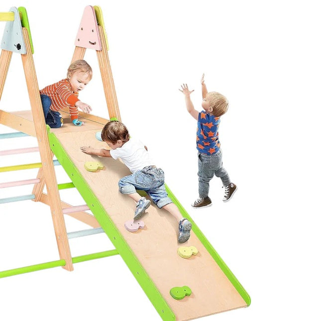 Dječji drveni set KINDER HOME 4 u 1 – ljuljaška, tobogan, rampa za penjanje i rampa za penjanje