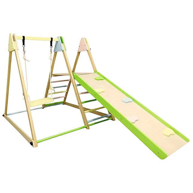 Dječji drveni set KINDER HOME 4 u 1 – ljuljaška, tobogan, rampa za penjanje i rampa za penjanje