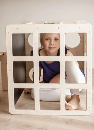 Montesori set 2 u 1 KINDER HOME, dečiji sto sa stolicom i kockom za penjanje, sto za aktivnu igru, prirodno drvo