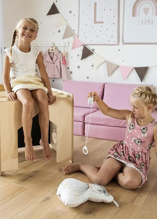 Montesori set 2 u 1 KINDER HOME, dečiji sto sa stolicom i kockom za penjanje, sto za aktivnu igru, prirodno drvo