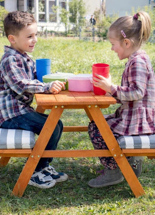 Garnitura za baštu KINDER HOME, Dečiji sto za piknik sa klupama i mekim jastucima