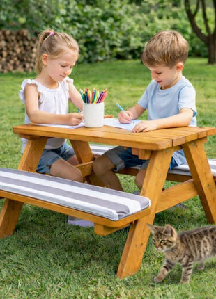 Garnitura za baštu KINDER HOME, Dečiji sto za piknik sa klupama i mekim jastucima