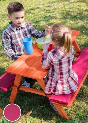 Garnitura za baštu KINDER HOME, Dečiji sto za piknik sa klupama i mekim jastucima