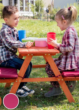 Garnitura za baštu KINDER HOME, Dečiji sto za piknik sa klupama i mekim jastucima
