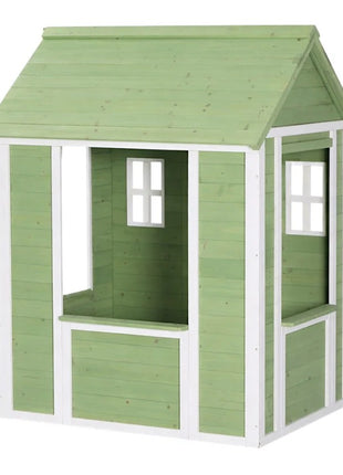 Dečija drvena kućica za igru na otvorenom KINDER HOME – baštenska kućica za decu, zelena i bela, 107×90×144 cm