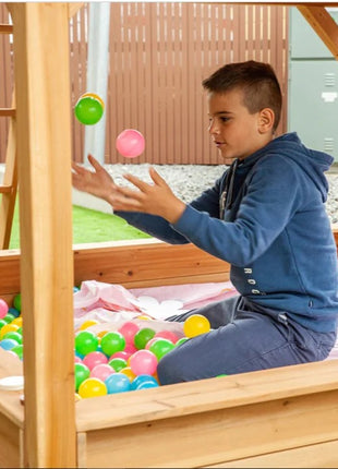KINDER HOME Velika dečija kućica sa peščanikom i toboganom, za igru na otvorenom u dvorištu i bašti