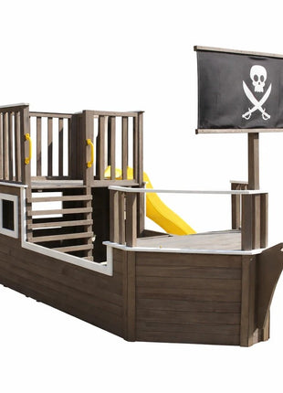 Dečija drvena penjalica Piratski brod sa toboganom i peskarnikom KINDER HOME – Za dvorište i baštu, 310×320×180 cm