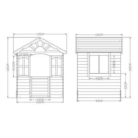 Dečija drvena kućica za igru na otvorenom KINDER HOME - za dvorište i baštu, 115×102×129 cm
