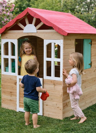 Dečija drvena kućica za igru na otvorenom KINDER HOME - za dvorište i baštu, 115×102×129 cm