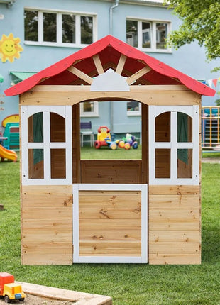 Dečija drvena kućica za igru na otvorenom KINDER HOME - za dvorište i baštu, 115×102×129 cm