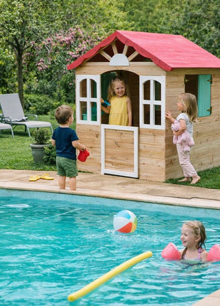 Dečija drvena kućica za igru na otvorenom KINDER HOME - za dvorište i baštu, 115×102×129 cm