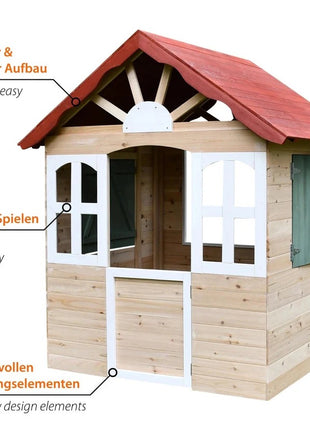 Dečija drvena kućica za igru na otvorenom KINDER HOME - za dvorište i baštu, 115×102×129 cm