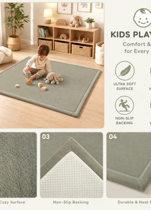 Dečiji tepih sa memorijskom penom KINDER HOME LOLA, 150x200 cm, debljina 3,5 cm, baršunasto mekan vodoodbojni gornji sloj, memori pena, protivklizna podloga, siva