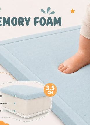 Dečiji tepih sa memorijskim efektom KINDER HOME LOLA, 150x200 cm, debljina 3,5 cm, baršunasto mekan vodootporni gornji sloj, memori pena, protivklizna podloga, plava