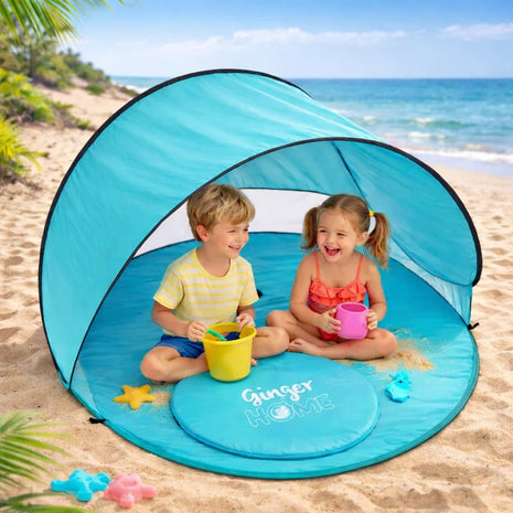 KINDER HOME Dečiji šator za igru na rasklapanje sa UV zaštitom 50+ – okrugli, lagan i sklopiv, za plažu i baštu, 150×150×90 cm