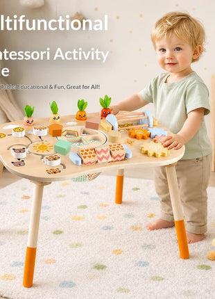 Dečiji aktivni sto KINDER HOME, Montesori igraonica 6 u 1, puno drvo