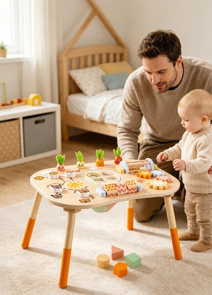 Dečiji aktivni sto KINDER HOME, Montesori igraonica 6 u 1, puno drvo