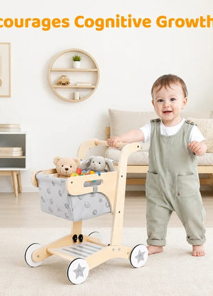 Drvene hodalice za bebe KINDER HOME, kolica za kupovinu sa korpom, igračka za guranje, Montesori