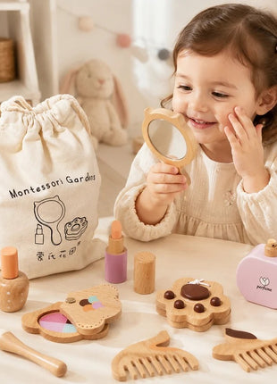 Dečiji drveni kozmetički set KINDER HOME, šminka za igru uloga, torba, Montesori