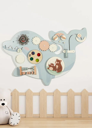 Dečija drvena tabla za aktivnosti KINDER HOME, delfin za zid, Montesori brod
