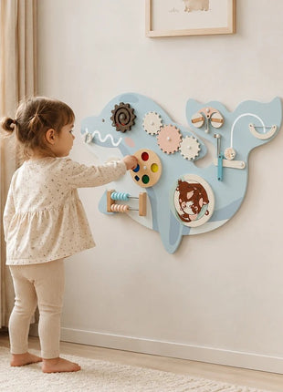 Dečija drvena tabla za aktivnosti KINDER HOME, delfin za zid, Montesori brod