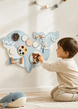 Dečija drvena tabla za aktivnosti KINDER HOME, delfin za zid, Montesori brod