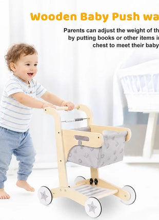 Drvene hodalice za bebe KINDER HOME, kolica za kupovinu sa korpom, igračka za guranje, Montesori
