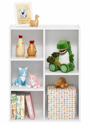 KINDER HOME Dečja polica za knjige sa 5 pregrada, beli organizator za knjige i igračke