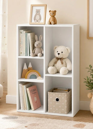 KINDER HOME Dečja polica za knjige sa 5 pregrada, beli organizator za knjige i igračke