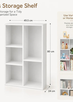 KINDER HOME Dečja polica za knjige sa 5 pregrada, beli organizator za knjige i igračke